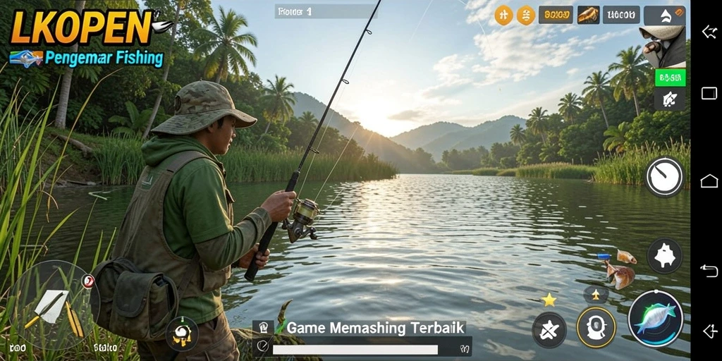 Screenshot permainan LKOPEN dengan aksi memancing yang mendebarkan.