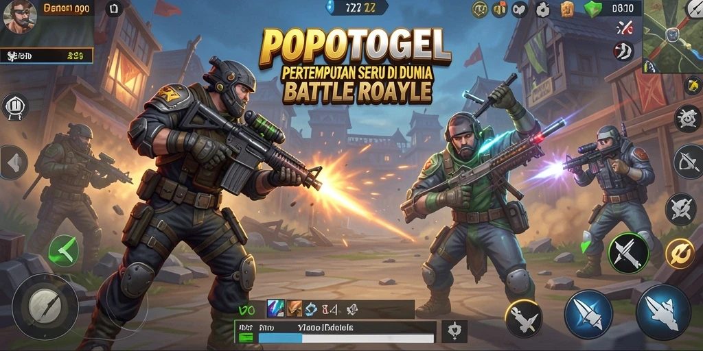 Tampilan gameplay intens di game Battle Royale POPOTOGEL.