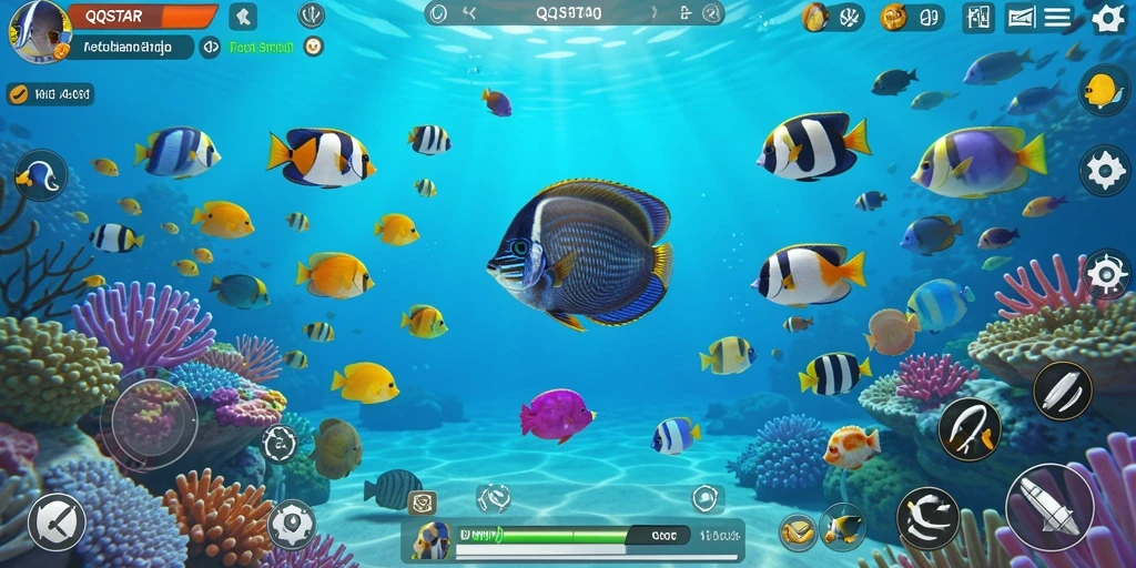 Tampilan gameplay QQSTAR yang seru dengan efek menembak ikan.