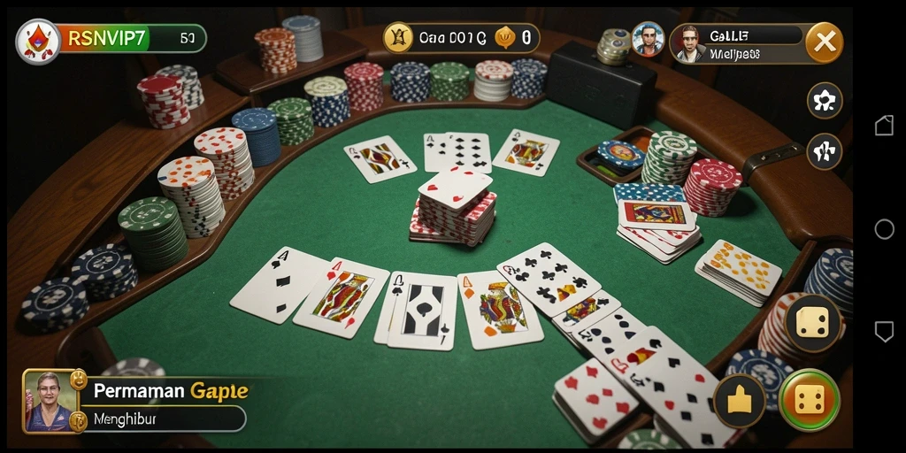 Screenshot gameplay RSNVIP7 yang menampilkan suasana permainan Gaple yang seru.