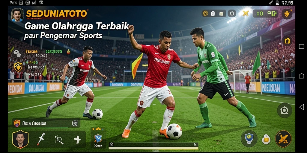 Screenshot utama SEDUNIATOTO menampilkan pemain dalam aksi olahraga yang intens.
