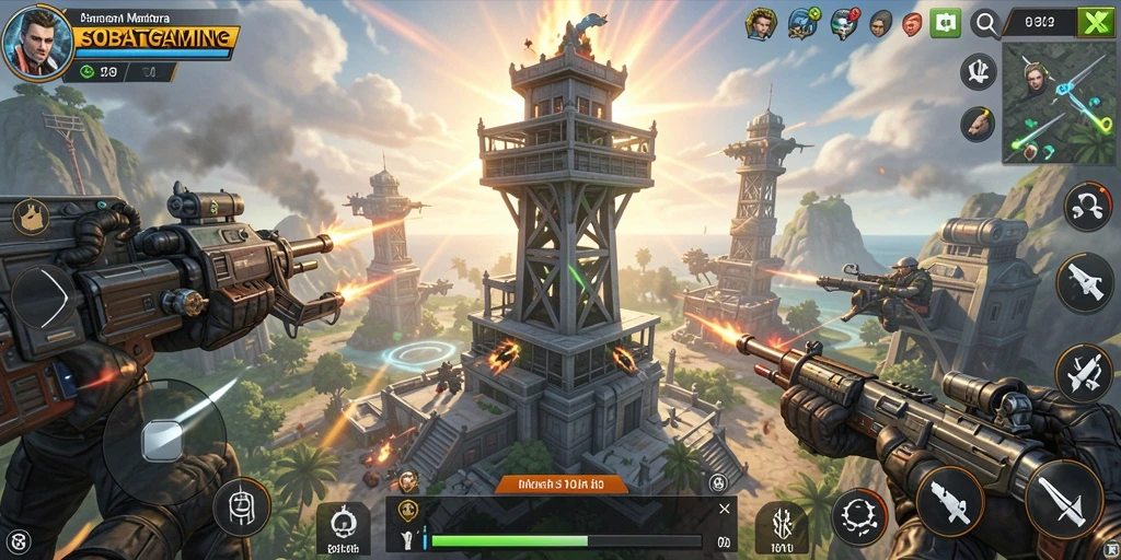 Tampilan gameplay menegangkan dalam SOBATGAMING di Tower Defense.